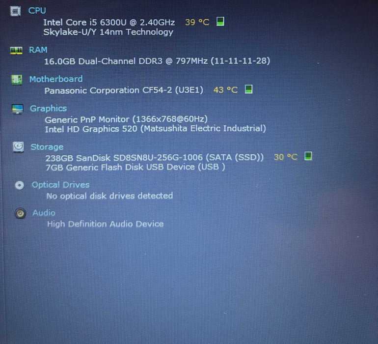 Panasonic ToughBook CF-54 i5-6300U@2.4GHz 16GB RAM 256GB SSD 4460Hrs. READ