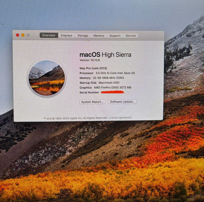 Apple Mac Pro Late 2013 Xeon E5-1650  FirePro D500 3GB GPU 32GB RAM 1TB SSD