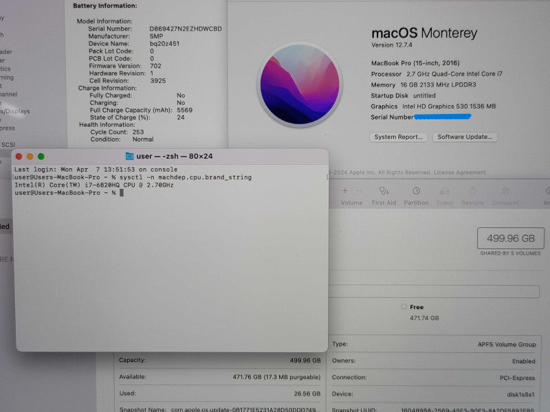Apple MacBook Pro (15", 2016) A1707 i7-6820HQ 16GB RAM 500GB SSD READ  β