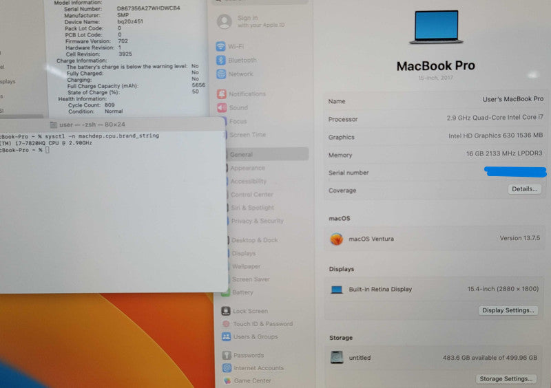 Apple MacBook Pro (15" , 2016) A1707 i7-7820HQ 16GB RAM 500GB SSD READ  β Lap200