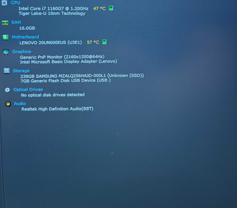 Lenovo ThinkPad X1 Nano Gen 1 i7-1160G7@1.2GHz 16GB RAM 256GB SSD READ!  Lap200