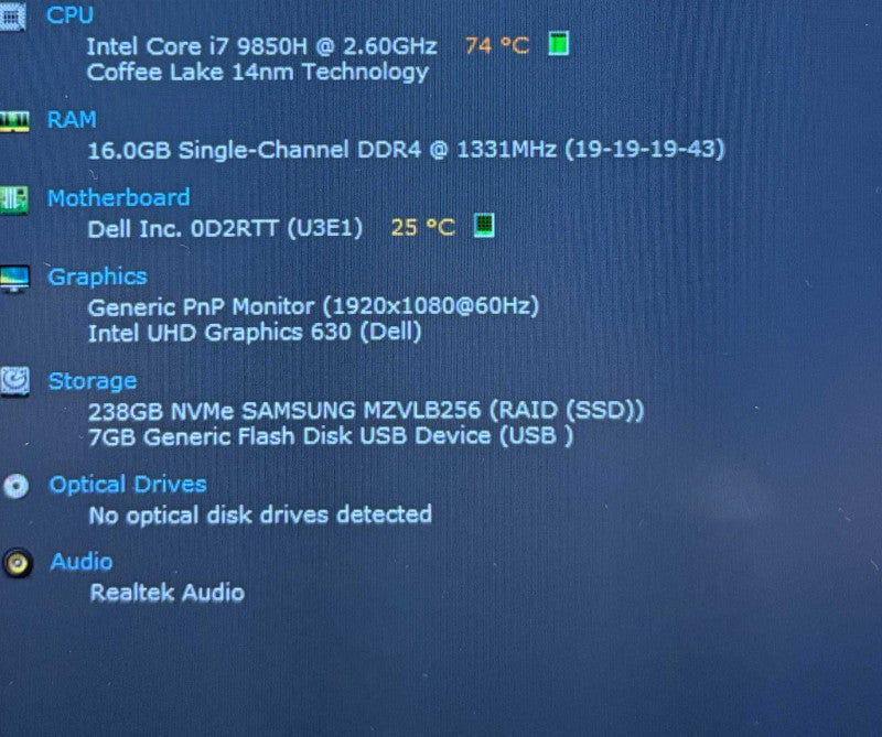 Dell Latitude 5401 i7-9850H@2.6GHz 16GB RAM 256GB SSD  Lap200
