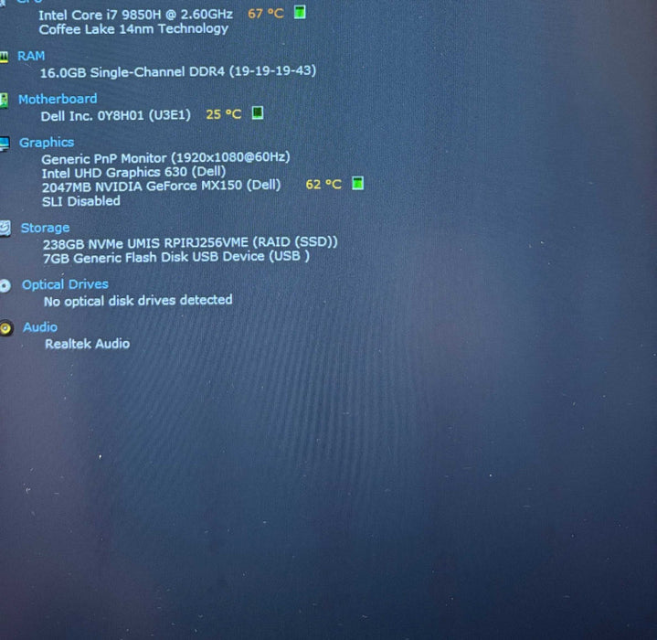 Dell Latitude 5501 i7-9850H GeForce MX150 2GB GPU 16GB RAM 256GB SSD READ