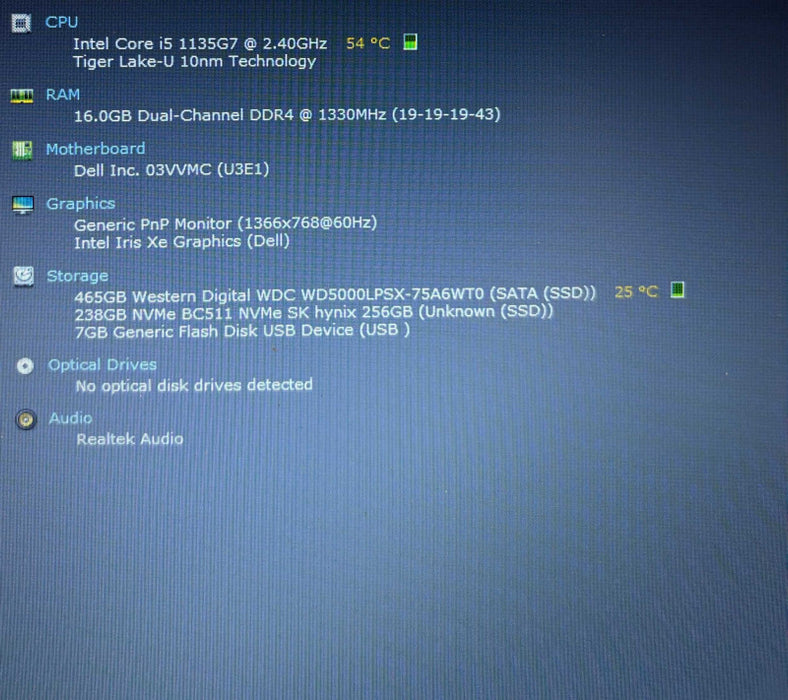 Dell Latitude 3520 Core i5-1135G7@2.4GHx 16GB RAM 256GB SSD  Lap200