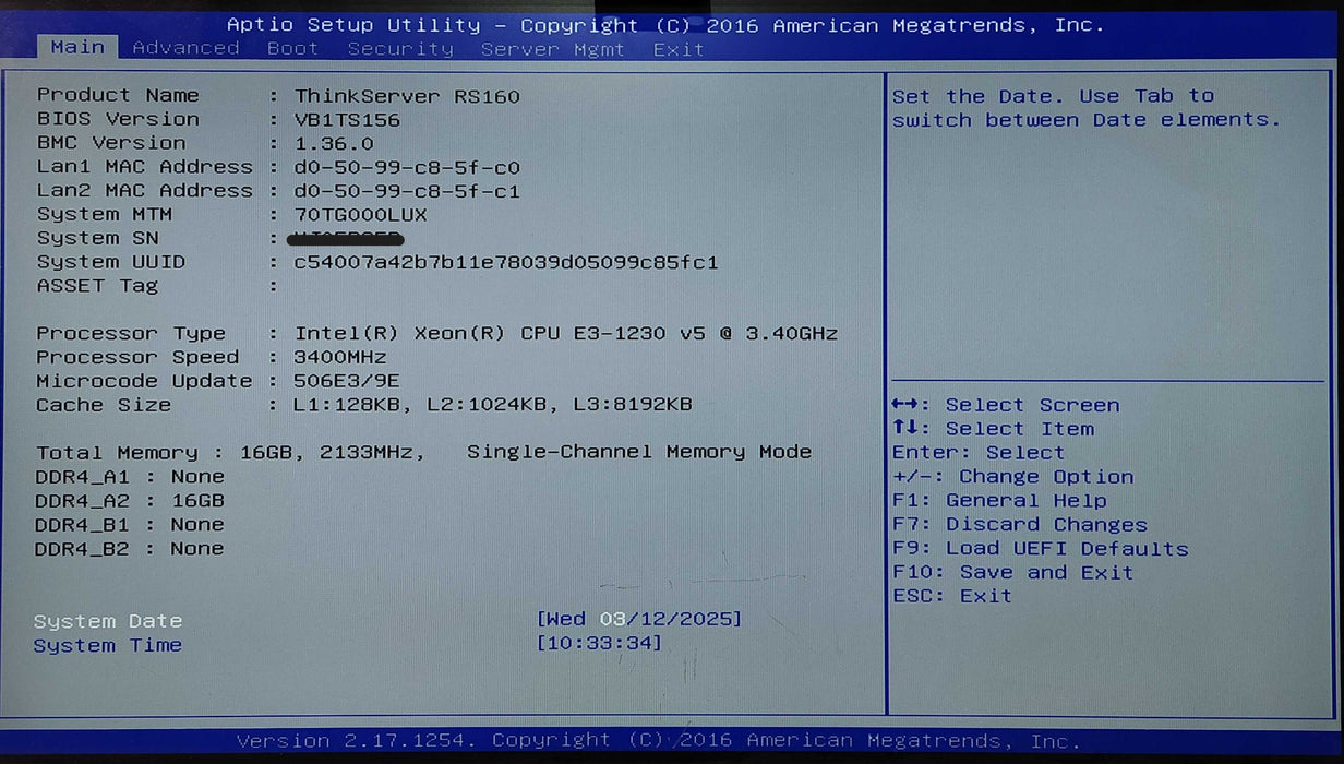 Lenovo ThinkServer RS160 1U, Xeon E3-1230 v5 3.40GHz, 16GB RAM, 2x 1TB HDDs