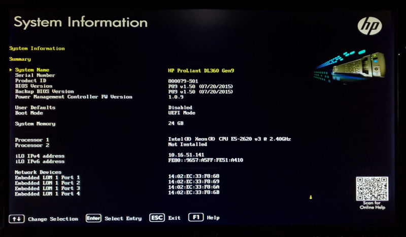 HP ProLiant DL360 Gen9 1x Xeon E5-2620 v3 24GB RAM P440ar - No HDD