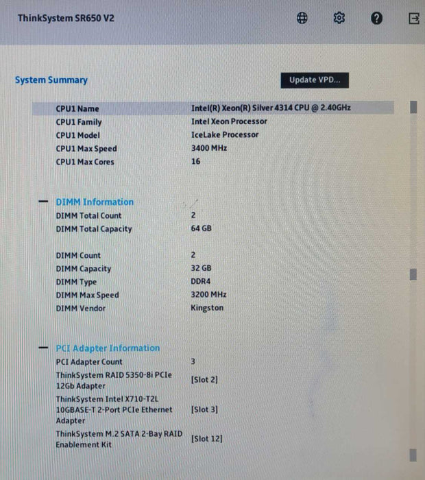Lenovo SR650 V2 | Xeon Silver 4314 | 64GB DDR4 | RAID 5350-8i | 2x 750W PSU