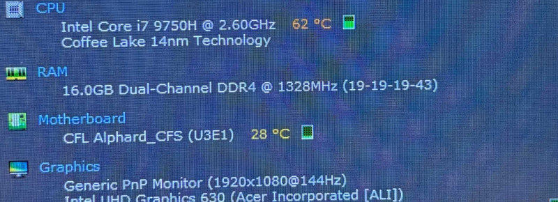 Acer Predator PH31753 i7-9750H RTX 2060  6GB GPU 16GB RAM 512SSD No Battery  Lap200