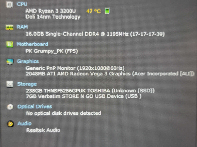 Acer Aspire 5 Ryzen 3 3200U 16GB DDR4 256GB SSD READ β BudLap