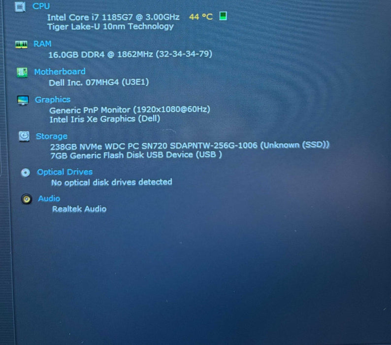 Dell Latitude 7320 Core i7-1185G7@3GHz 16Gb RAM 256GB SSD No Power Adapter  Lap200