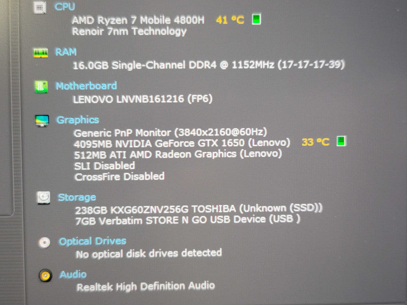 Lenovo Legion Y540-ARH Ryzen 7 4800H 16GB DDR4 GTX 1650 256GB SSD READ β Lap200