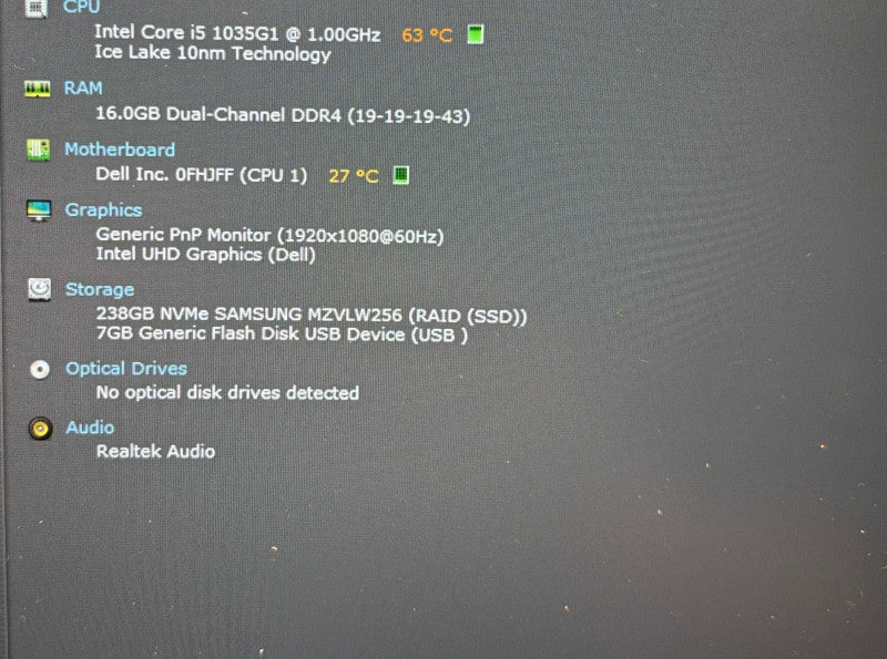 Dell Inspiron 5593 Core i5-1035G1@1Ghz 16GB RAM 256GB SSD READ!  Lap200