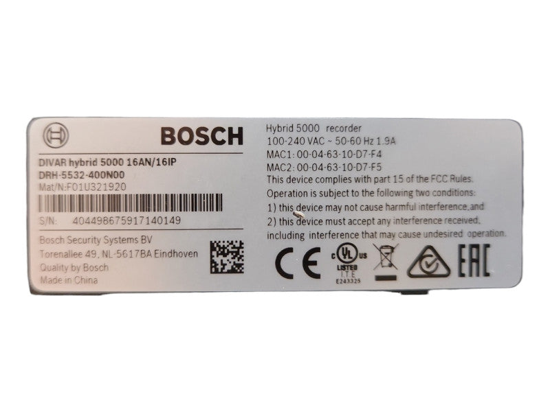 Bosch DRH-5532-414N00 16 Channel Hybrid Video Recorder, No HDD, READ