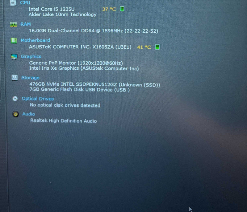 Asus VivoBook X1605Z Core i5-1235U@1.3GHz 16GB RAM 256GB SSD  Lap200