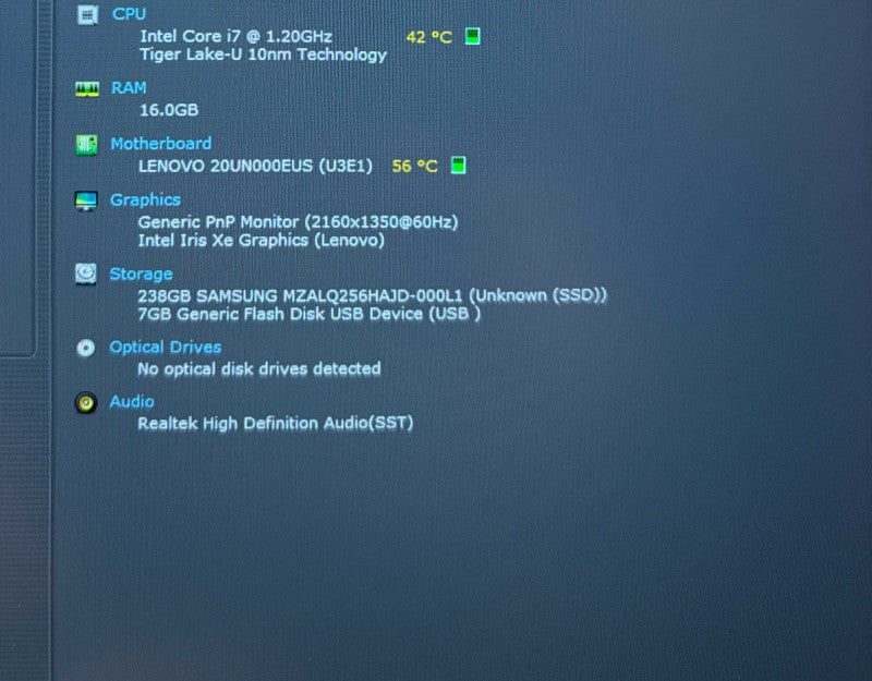 Lenovo ThinkPad X1 Nano Gen 1 Core i7-1160G7@1.2GHz 16GB RAM 256GB SSD  Lap200
