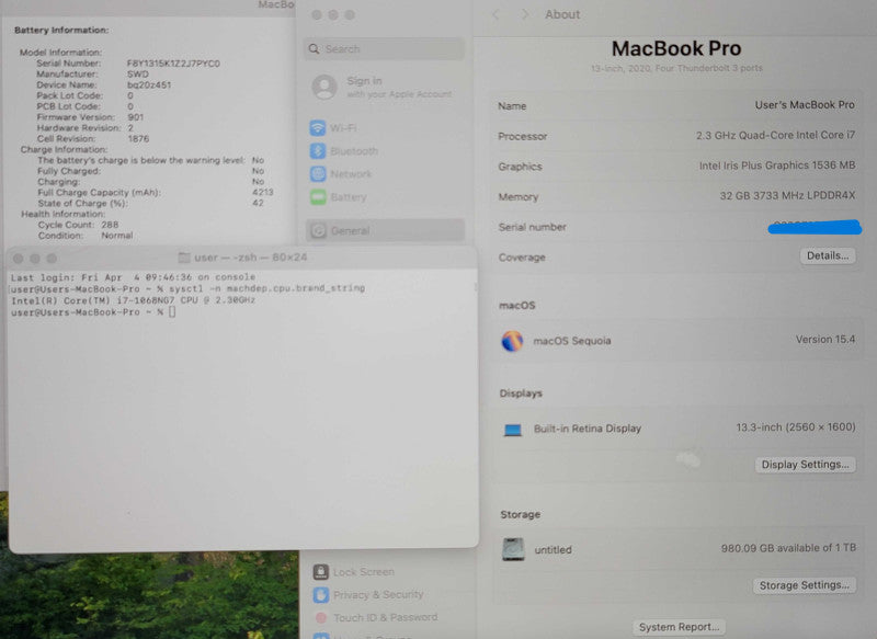 Apple MacBook Pro (13" 2020) A2251 i7-1068NG7 32GB DDR4 1TB SSD READ   β