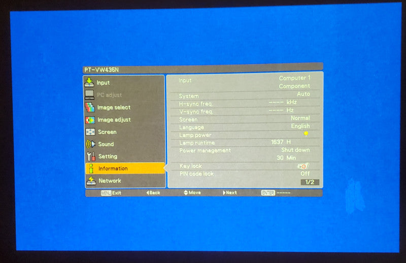 Panasonic PT-VW435NU Projector - No Remote - Lamp Hours: 1637