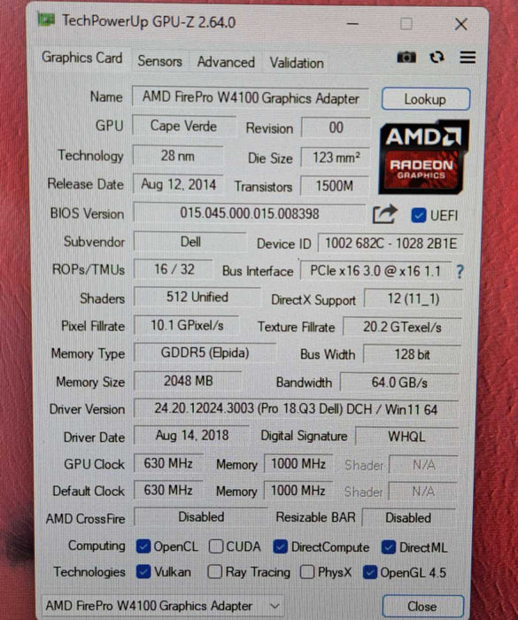 AMD FirePro W4100 2GB GDDR5 Graphics Card | 4x MiniDP High Profile Q
