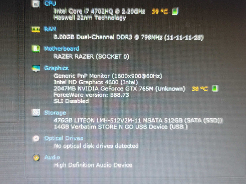 Razer Blade 14" i7-4702HQ 8GB DDR3 GTX 765M  512GB M.SATA SSD NO BATTERY  β BudLap