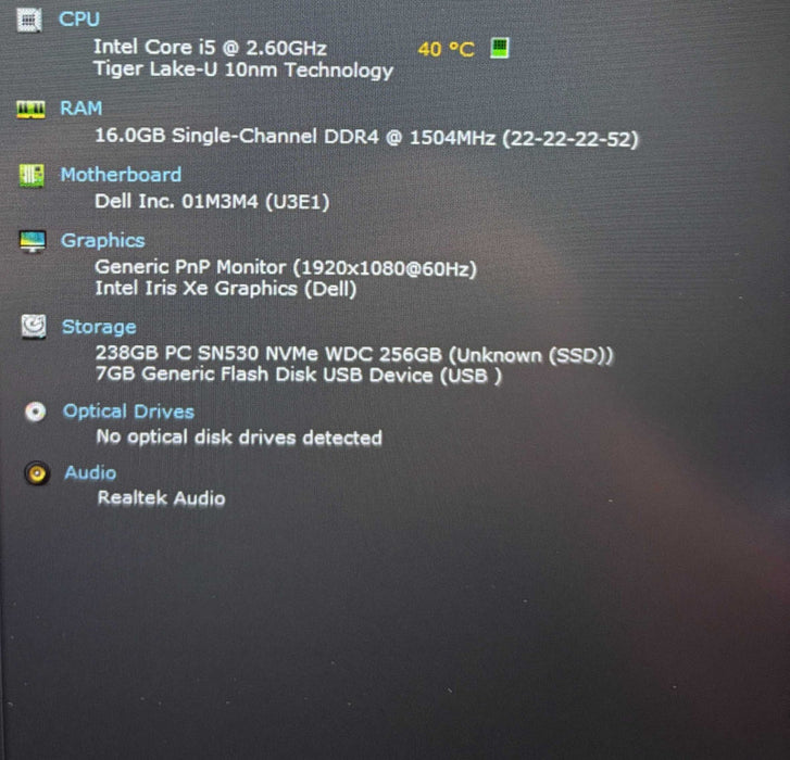 Dell Latitude 5420 i5-1145G7 16GB RAM 256GB SSD No Power Adapter READ Q Lap200
