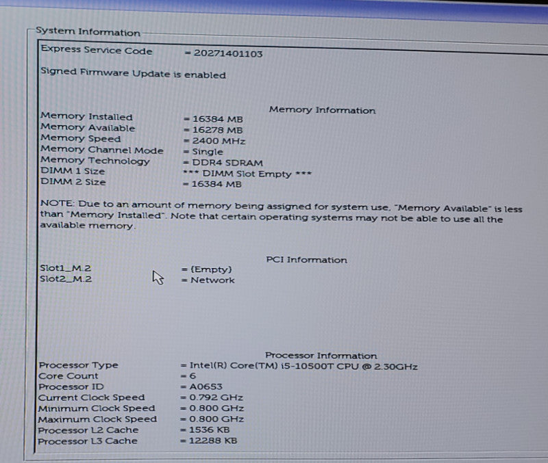 Dell Optiplex 3080 Micro, Intel Core i5-10500T @ 2.30GHz, 16GB RAM NO HDD