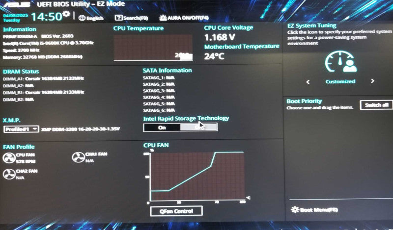 ASUS Prime B360M-A Motherboard, i5-9600K CPU 3.70GHz, 32GB RAM - No HDD