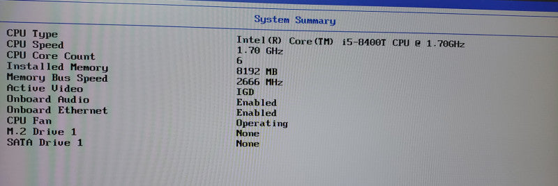 LENOVO THINCENTER M720q I5-8400T CPU@1.70GHz 8GB RAM NO-HDD/SSD
