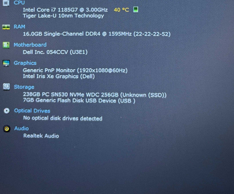 Dell Latitude 5420 i7-1185G7@3GHx 16GB RAM 256GB SSD No Power Adapter  Lap200