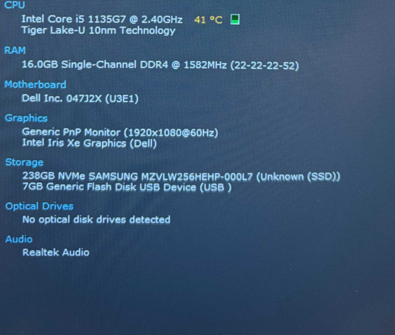 Dell Latitude 5420 i5-1135G7@2.4GHz 16GB RAM 256GB SSD No Power Adapter  Lap200
