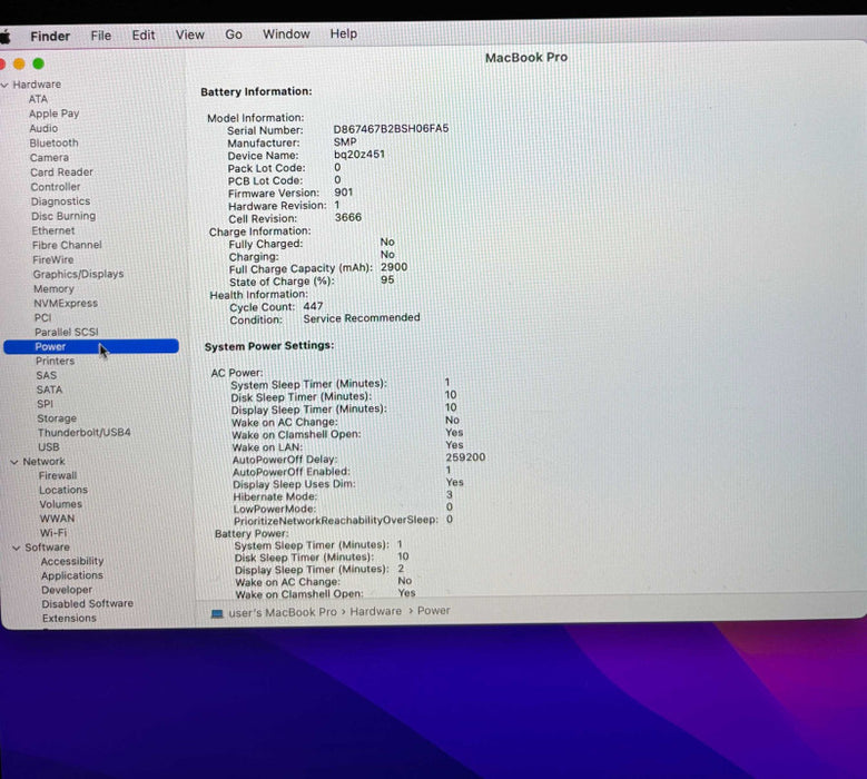 Apple MacBook Pro 13" 2017 i5-7360U 8GB 128SSD Battery Service Recommended
