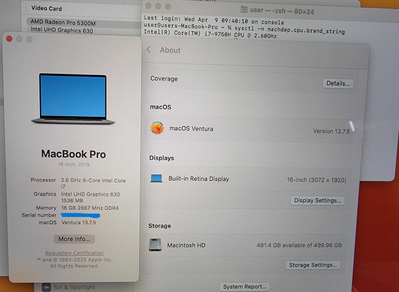 Apple MacBook Pro 2019 16" A2141 | i7-9750H @2.6GHz 16GB RAM 512GB SSD READ