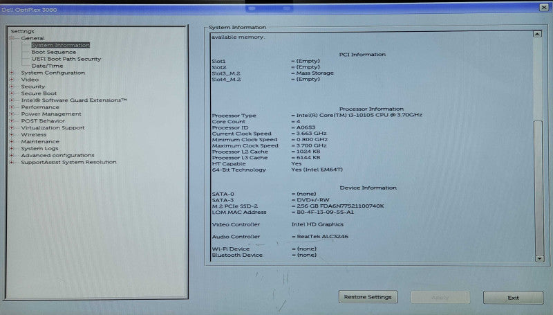 Dell OptiPlex 3080 SFF, i3-10105 3.70GHz, 8GB DDR4, 256GB NVMe