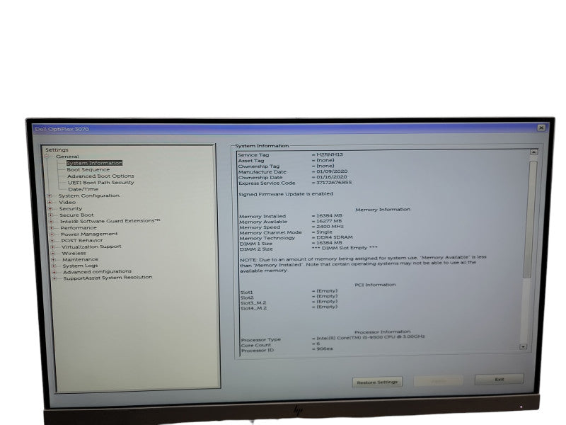 Dell OptiPlex 3070 SFF i5 - 9500 @ 3.00GHz 16GB DDR4 Ram θ