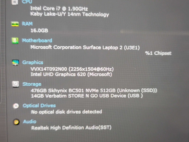Microsoft Surface Laptop 2 i7-8565U 16GB RAM 512GB SSD READ  β Lap200