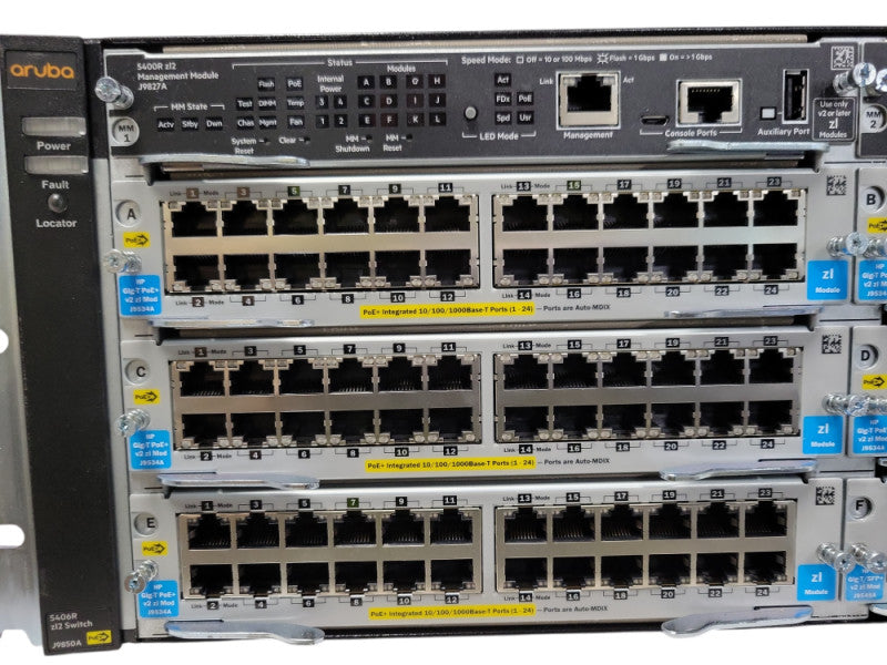 Aruba 5406R zl2 Switch J9850A w/ 5x J9534A 1x J9548A 1x J9827A, 2x PSU SEE  _