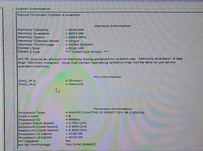 Dell OptiPlex 5070 Intel i5-9500T CPU@2.20GHz 8GB RAM NO-HDD/SSD