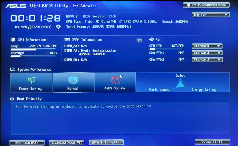 ASUS  B85M-E motherboard w/ Intel i7-4790 @ 3.6GHz 4GB RAM _