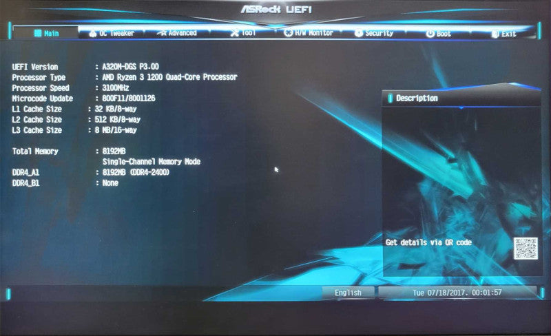 Asrock A320M-DGS motherboard w/ AMD Ryzen 3 1200 @ 3100MHz 8GB RAM _