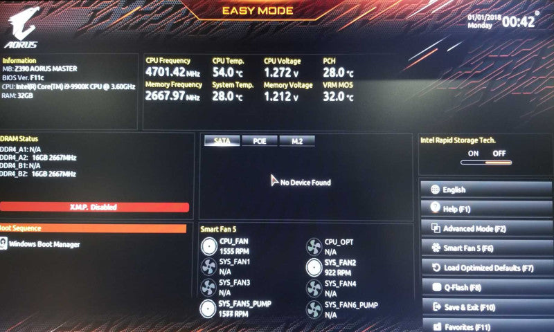 Custom Tower, Z390 AORUS MASTER, Intel i9-9900K CPU 3.60GHz, 32 GB RAM