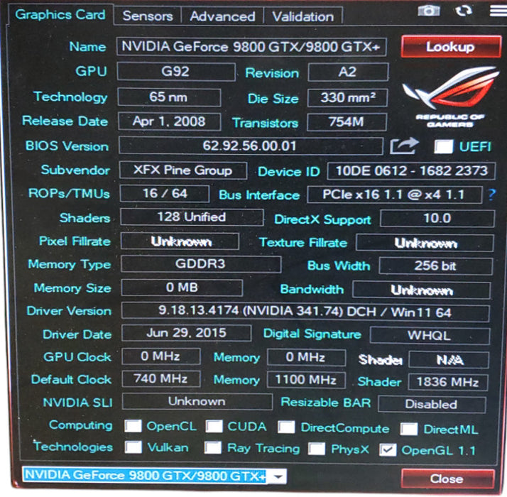 EVGA NVIDIA GeForce 9800 GTX 512MB GRAPHICS CARD-TESTED GOOD