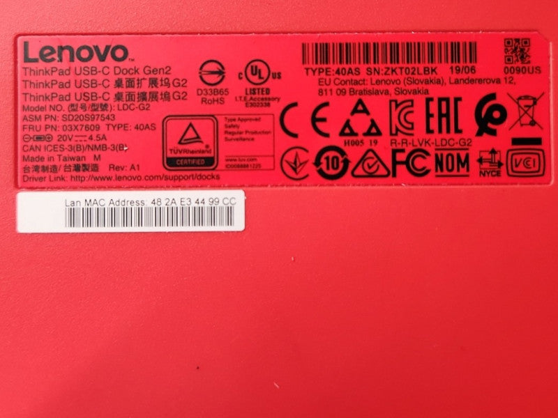 Lenovo ThinkPad USB-C Dock Gen 2 LDC-G2 w/ 90W Power Adapter