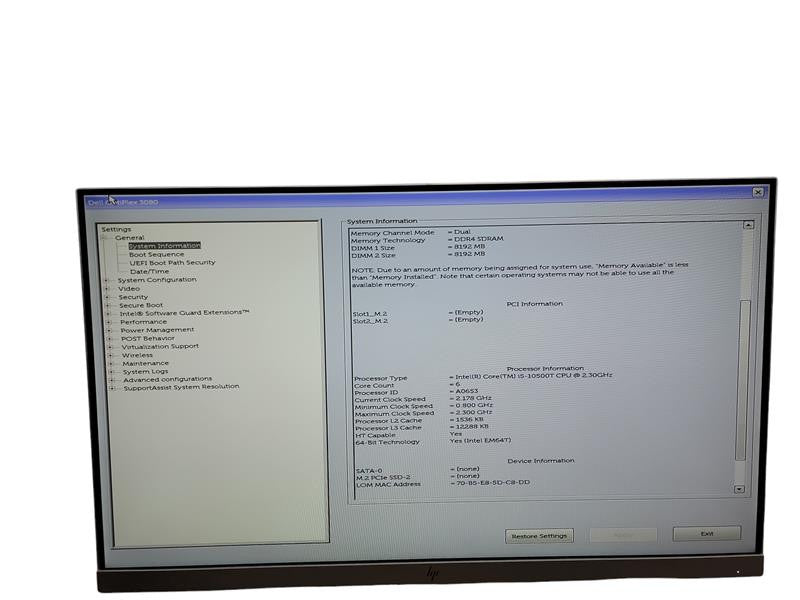Dell OptiPlex 3080 Mini  i5 -10500T @  2.30GHz 16GB DDR4 Ram Qθ
