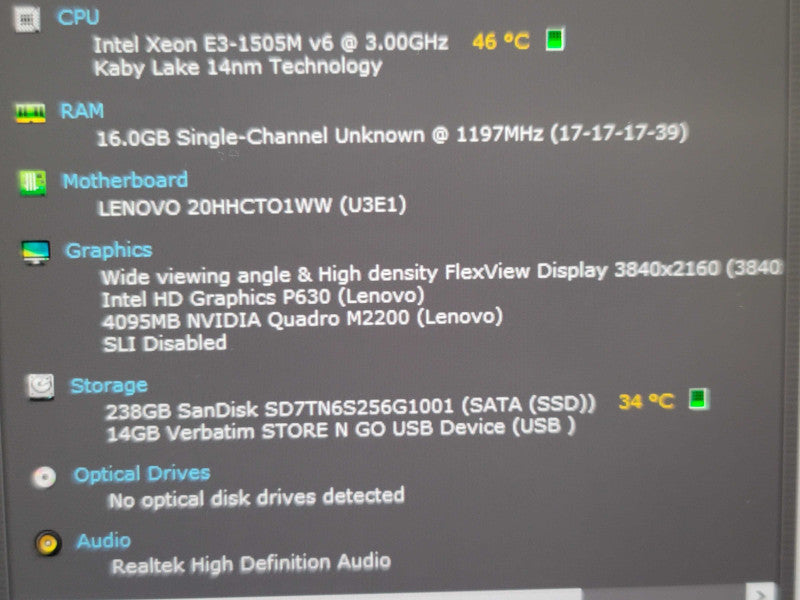 Lenovo ThinkPad P51 Xeon E3-1505M v6 16GB RAM Quadro M2200 256GB SSD  β Lap200