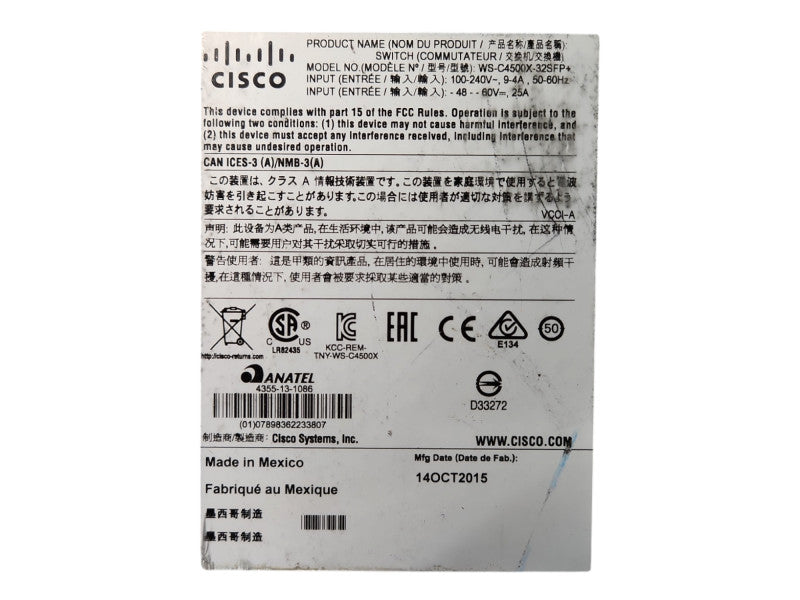 CISCO WS-C4500X-32SFP+ 32-port SFP+ 10GB Switch /w C4KX-NM-8SFP+, READ