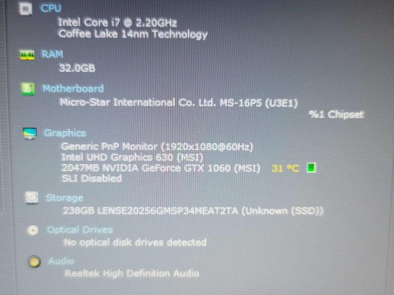 MSI GP63 Leopard i7-8750H 32GB DDR4 GTX 1060 256GB SSD **READ** β Lap200