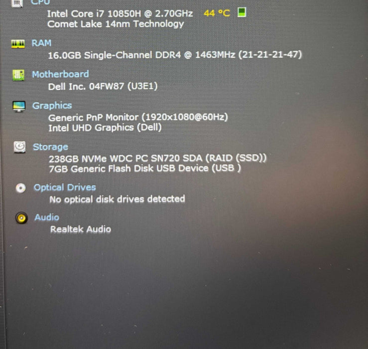 Dell Latitude 5411 Core i7-10850H@2.7GHz 16GB RAM 256GB SSD READ  Lap200