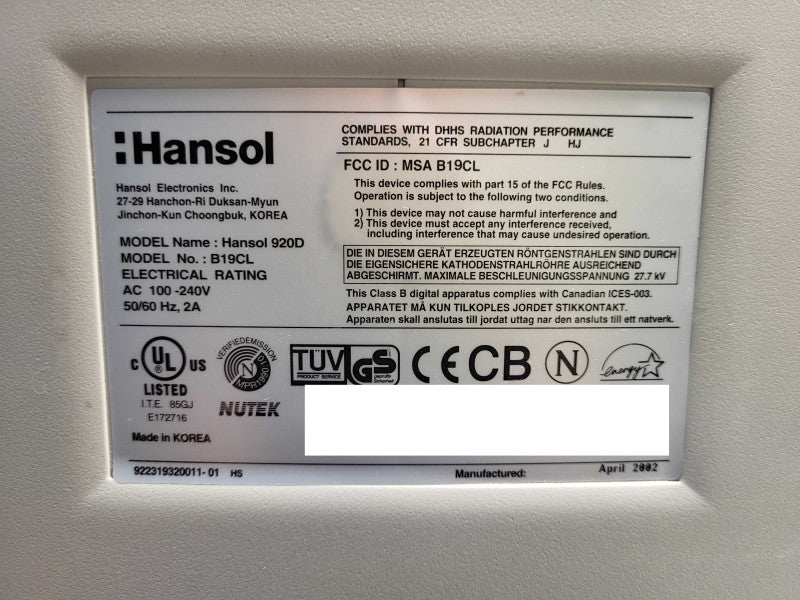 Hansol B19CL 19 inch CRT Computer Monitor $