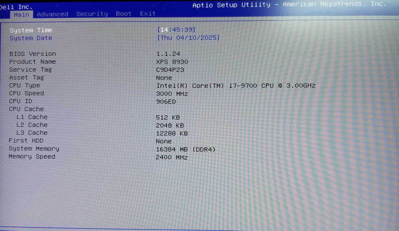 Dell XPS 8930 Tower, Intel i7-9700 CPU 3.00 GHz, 16GB RAM - NO HDD