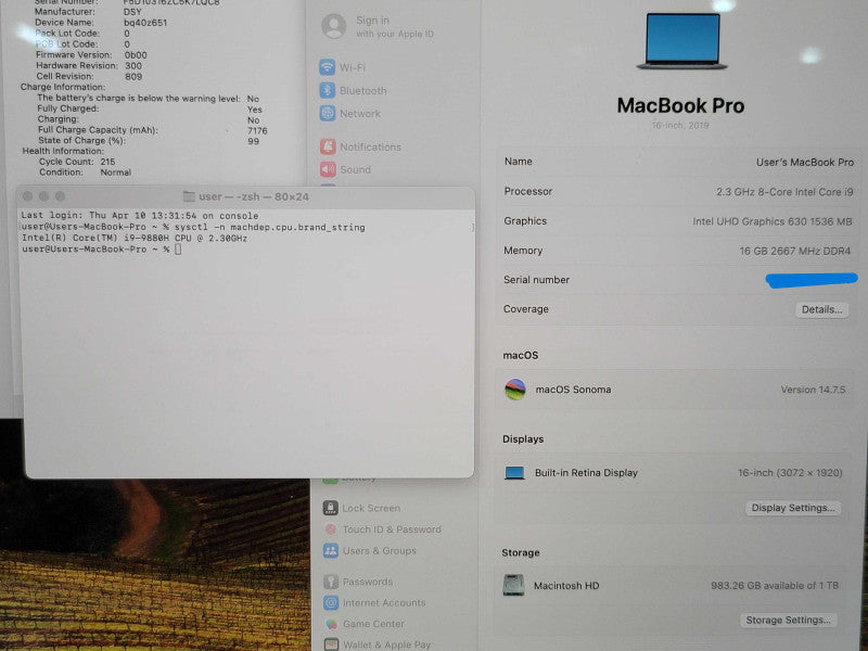 Apple MacBook Pro 16" 2019 A2141  i9-9880H 16GB RAM 1TB SSD READ  β