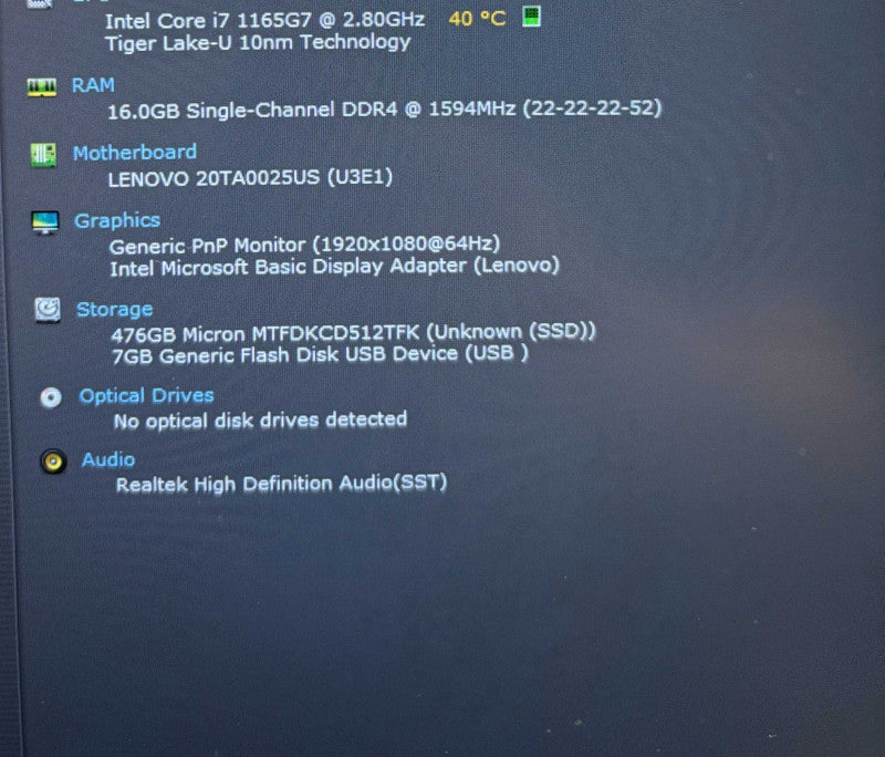Lenovo ThinkPad  E14 Gen 2 Core i7-1165G7@2.8GHz 16GB RAM 256GB SSD  Lap200